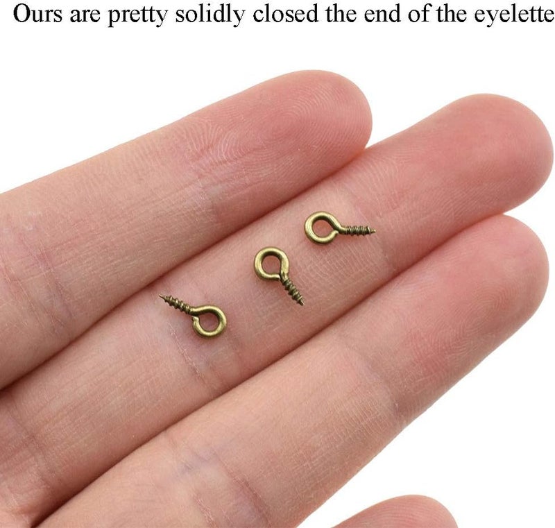 2FY2SW Binzzo 1/3 Inch Small Screw Eyes Solidly Closed Eyelet Threads Hold Tight Hand Twisting Cup Hooks Eyebolt Quality Aolly Antique Brass 260 Pieces for Christmas Ornaments Jewelry Making Bead Crafts - Image 3